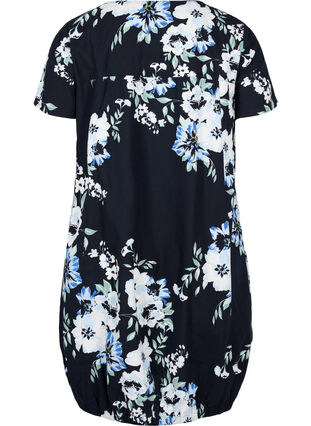 Short-sleeved, printed cotton dress, Black Blue Flowers, Packshot image number 1