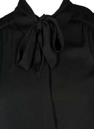 Shirt with light puff sleeves and a bow detail, Black, Packshot image number 2