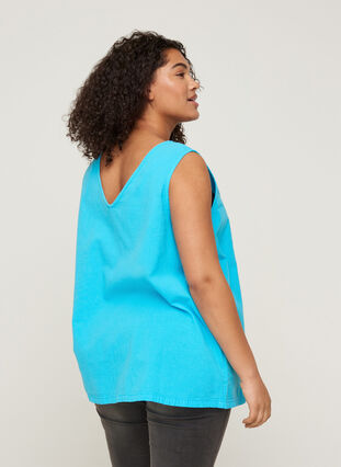 Sleeveless top in cotton, River Blue, Model image number 1
