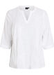 Cotton blouse with embroidered details and 3/4 sleeves, White, Packshot image number 0
