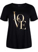 Cotton T-shirt with gold-colored text, Black w. Gold Love, Packshot image number 0