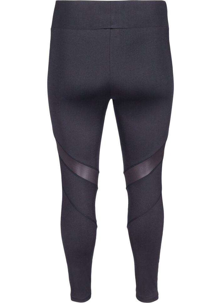 Cropped sports leggings with mesh, Black, Packshot image number 1