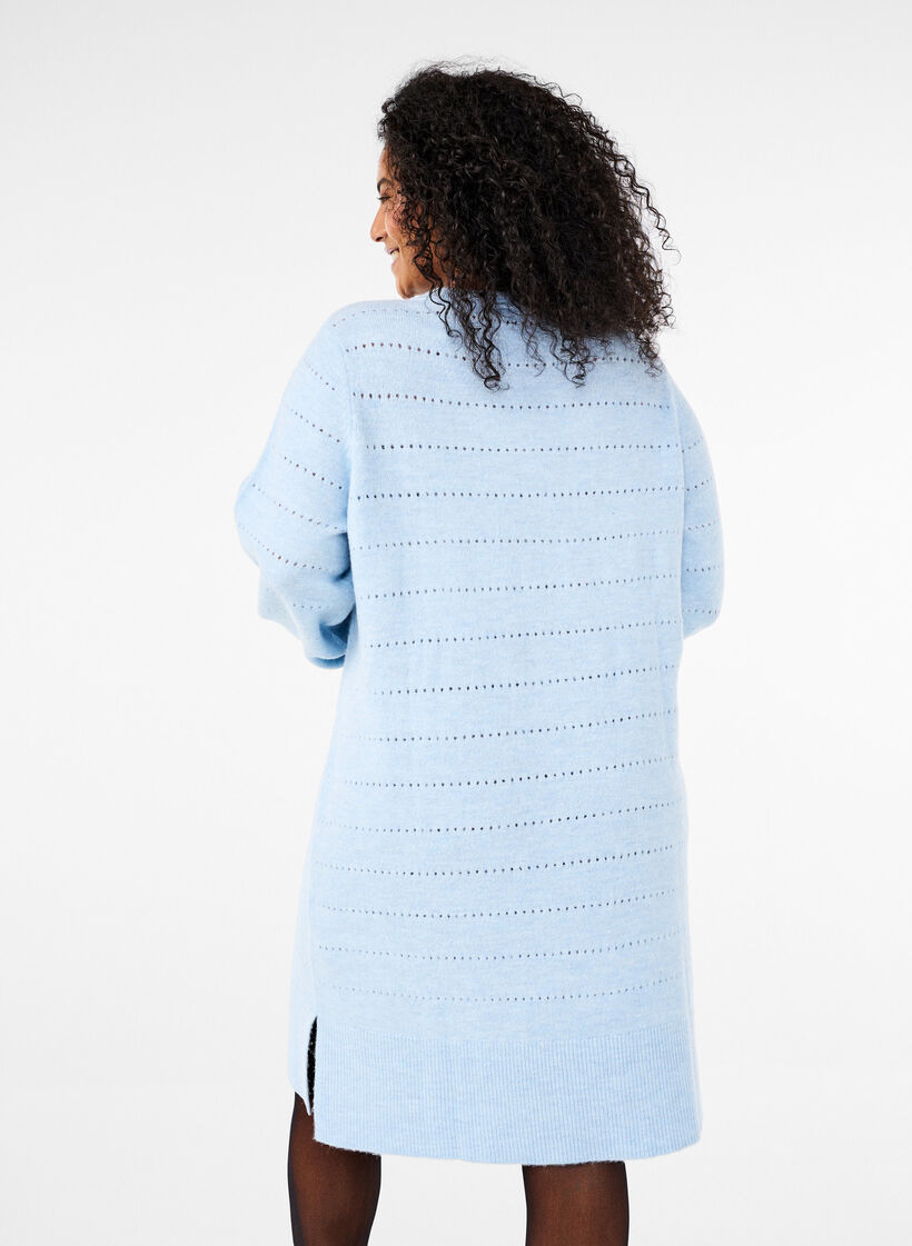 Knit dress with slits and lace pattern, Cashmere Blue Mel., Model image number 1