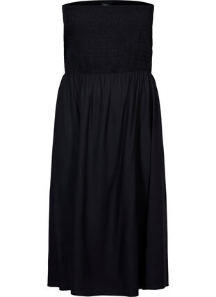 Beach dress in viscose with smock top, Black, Packshot image number 0