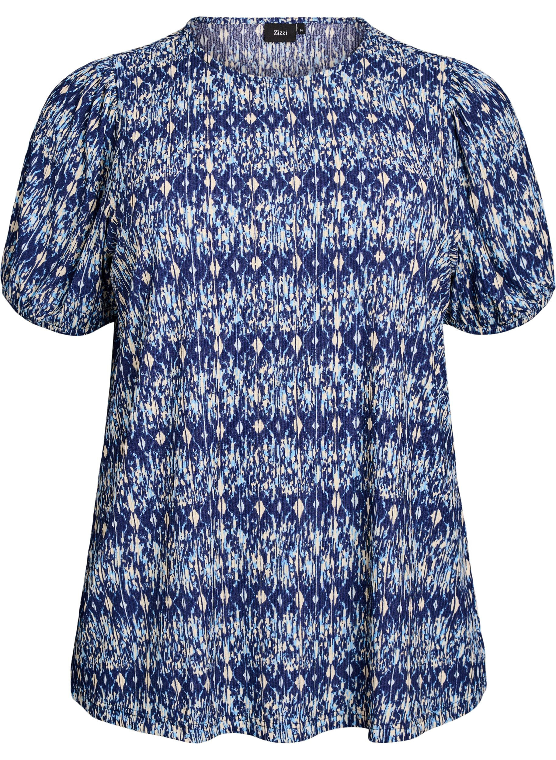 Zizzifashion Patterned blouse with short sleeves, Blue, Packshot image number 0