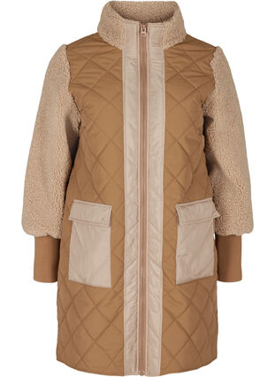 Quilted teddy jacket with pockets, Tobacco Brown Comb, Packshot image number 0
