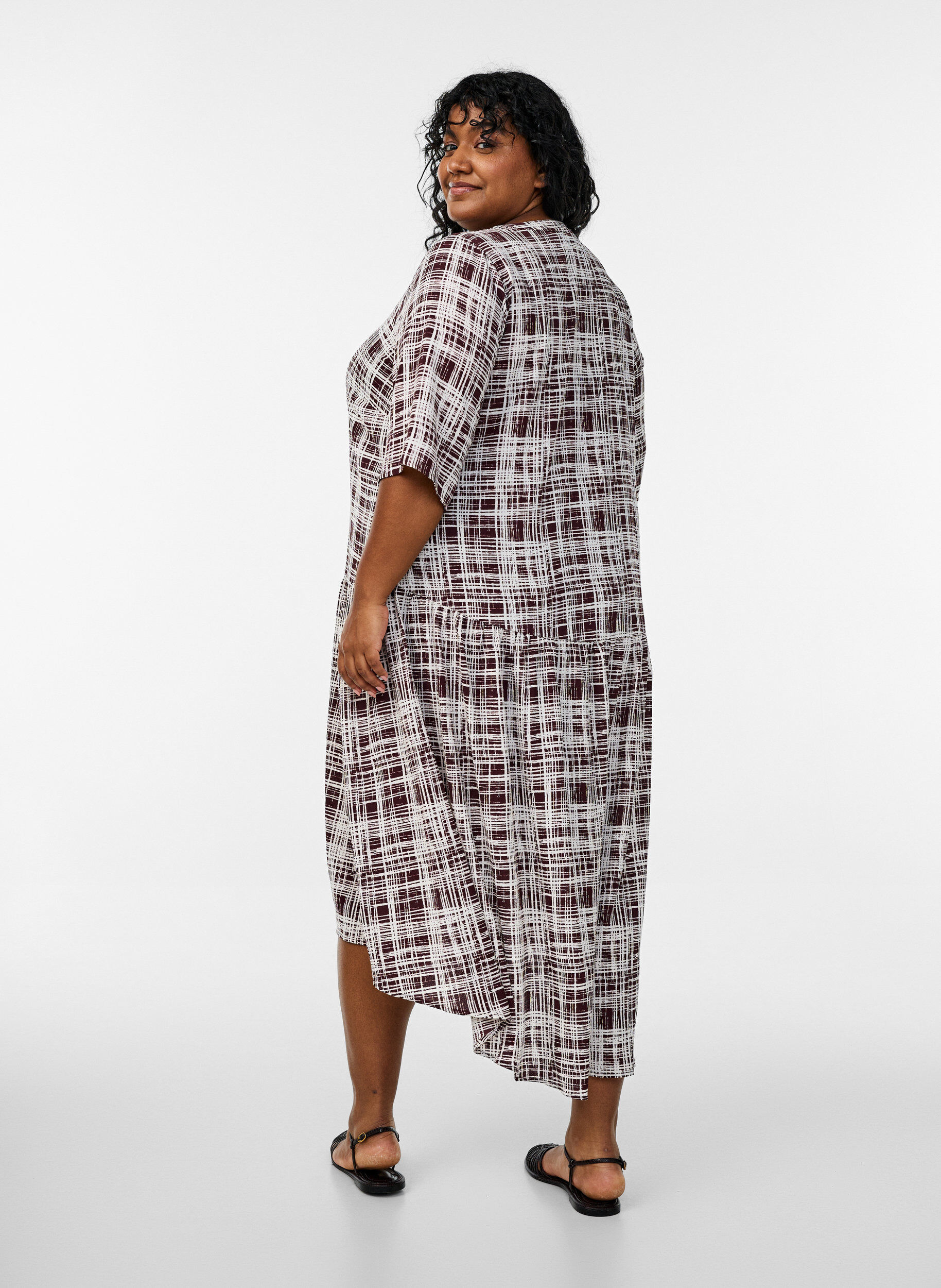 Zizzifashion A-line midi dress with short sleeves, Dark Bordeaux, Model image number 1