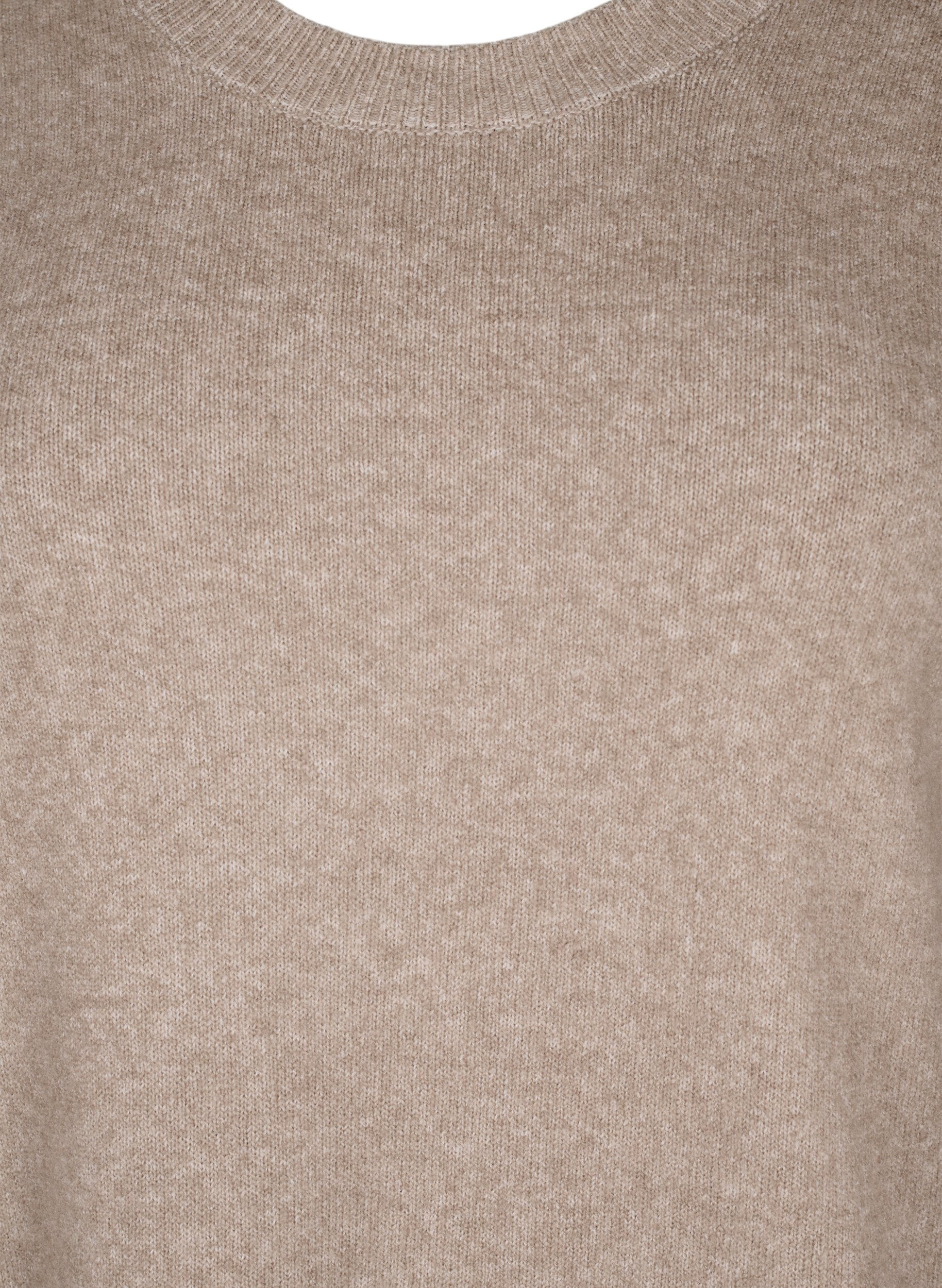 Zizzifashion Knitted dress with a round neck and slit, Desert Taupe Mel., Packshot image number 2