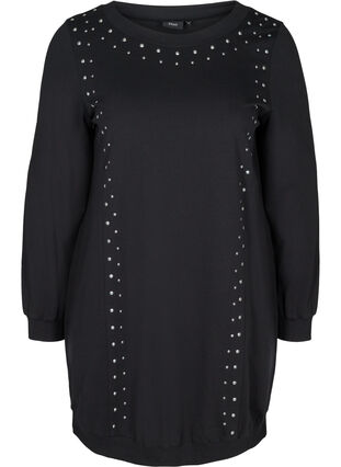Cotton sweater dress with studs, Black, Packshot image number 0