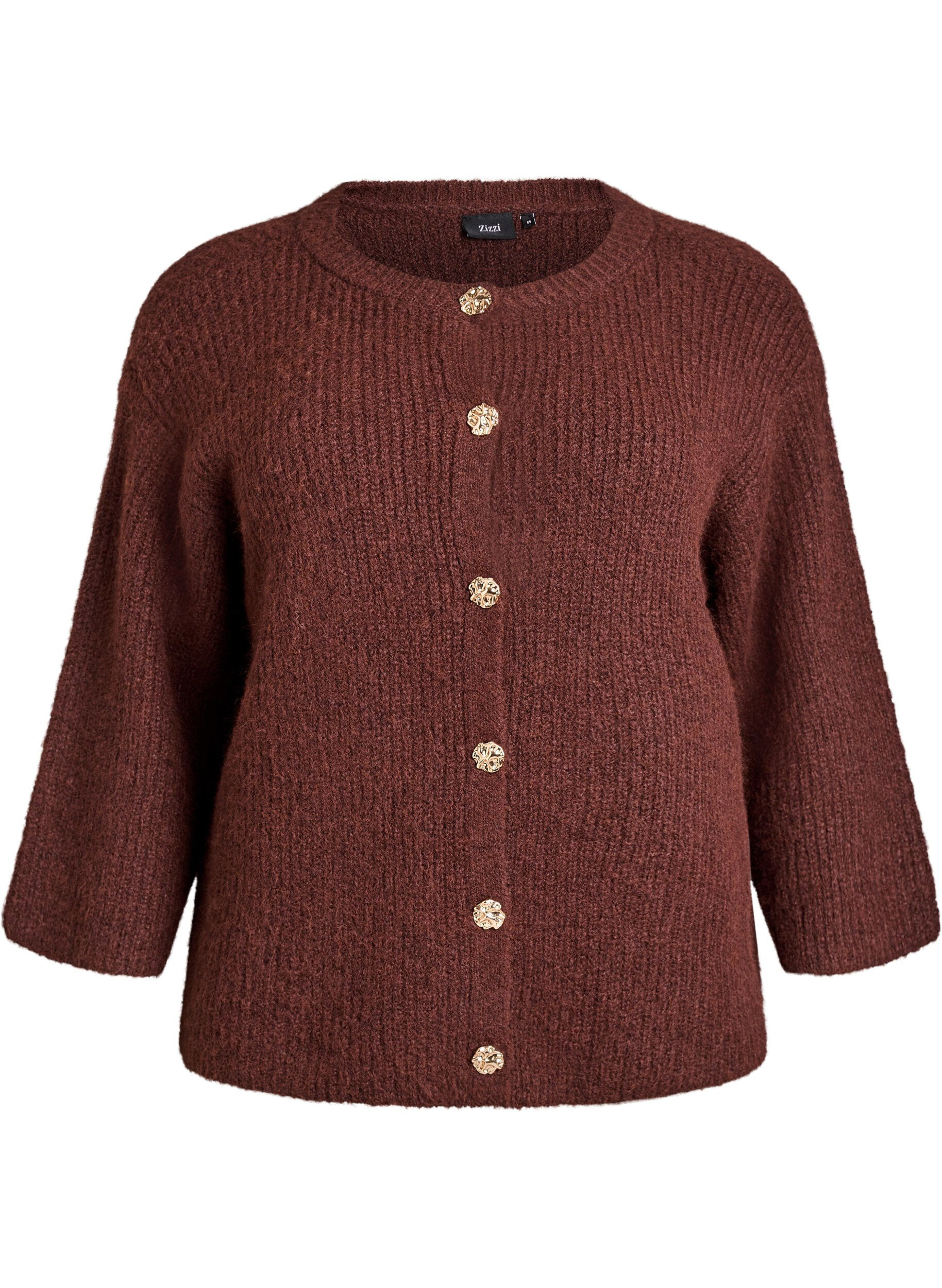 Short cardigan with 3/4-sleeves and golden textured buttons