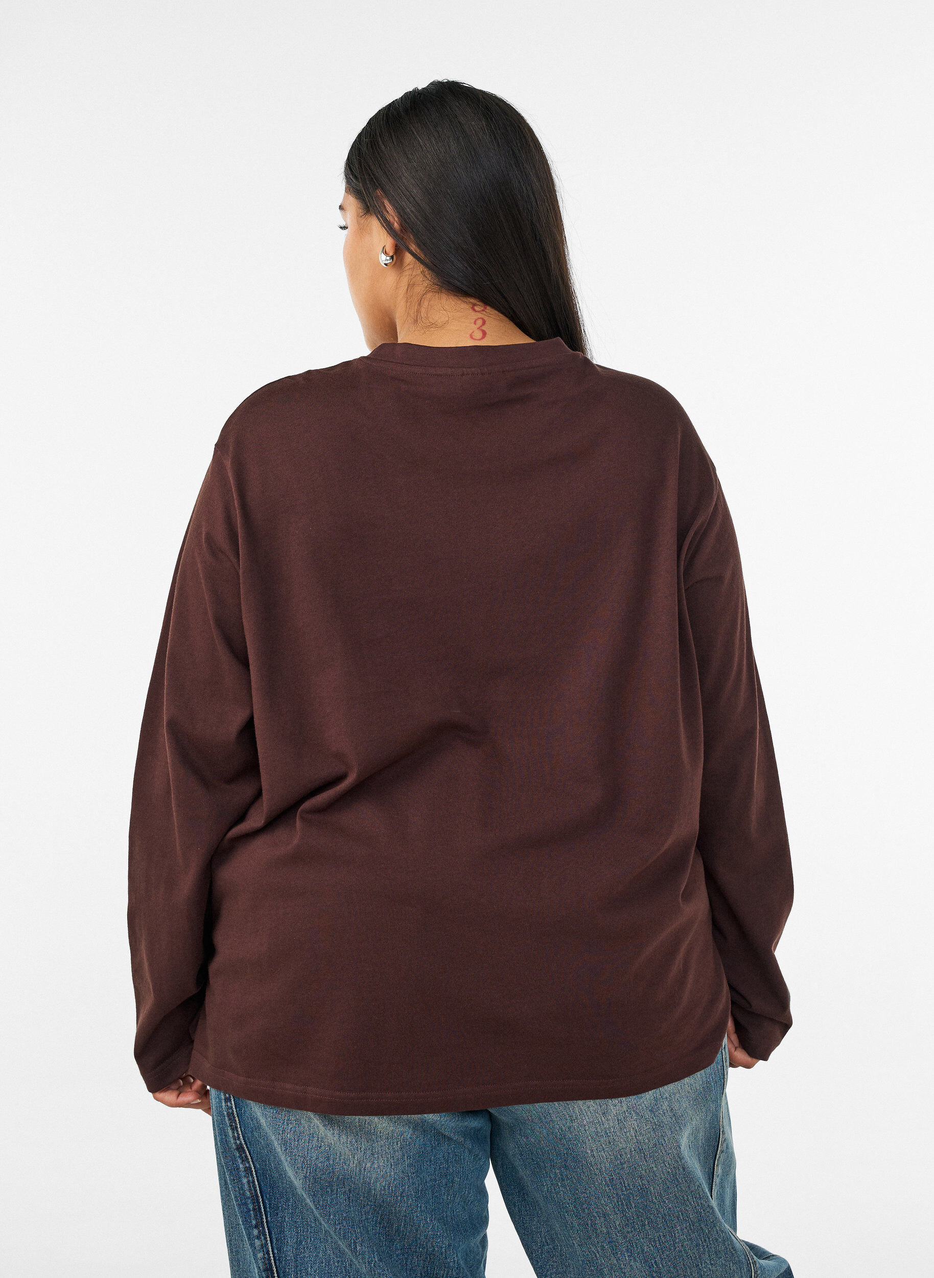 ZizzifashionBasic t-shirt with long sleeves, Brown, Model image number 2