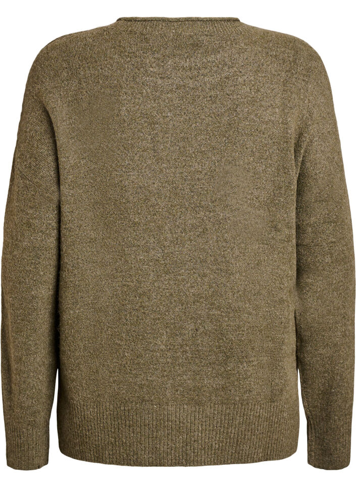 Knitted blouse with V-shaped rib pattern and slits, Green, Packshot image number 1