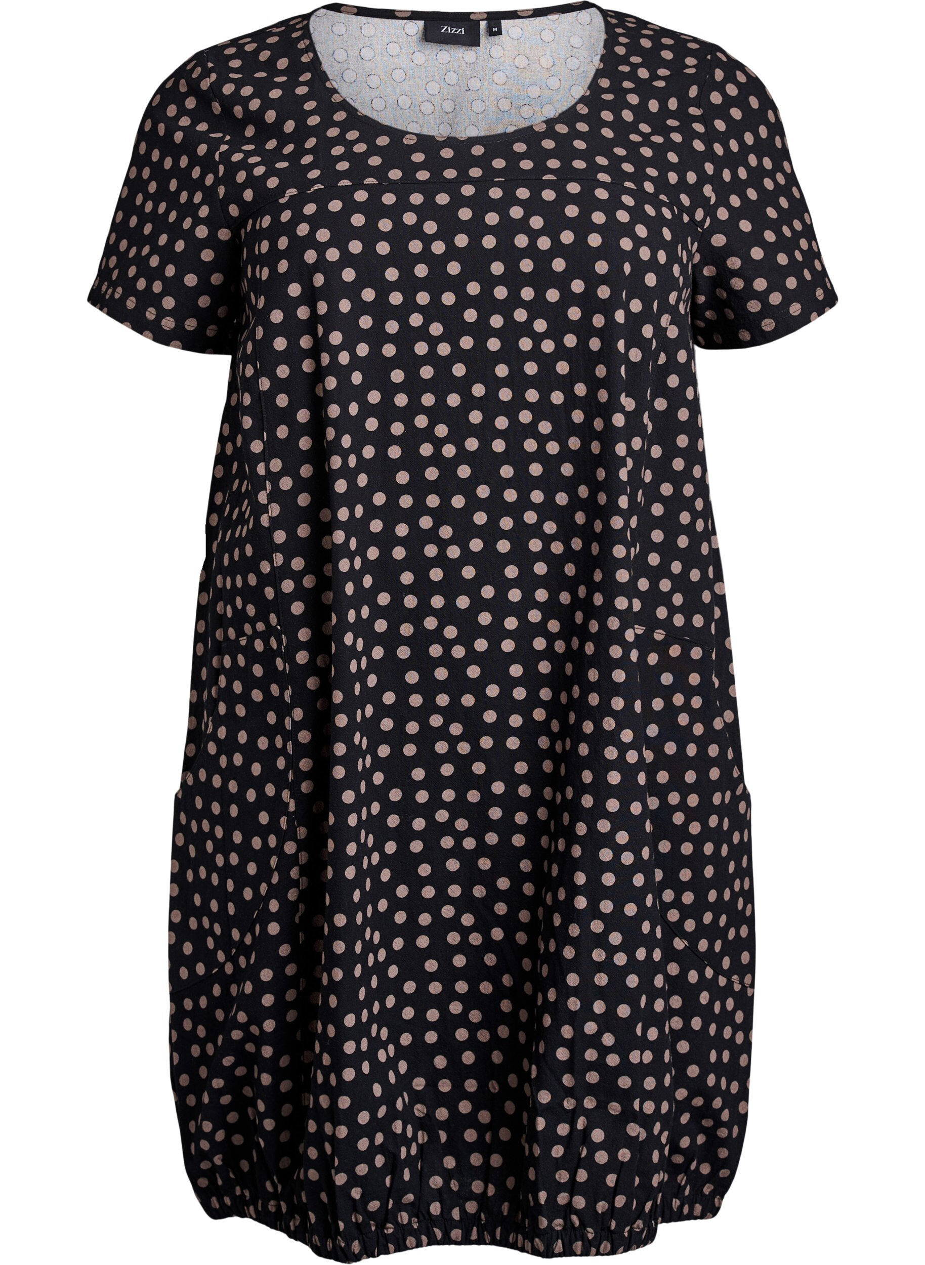 Zizzifashion Short-sleeved cotton dress with print, Brown, Packshot image number 0