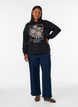 Sweatshirt with rose print and rhinestones, Black, Model image number 1