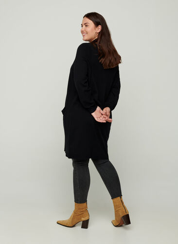 Long-sleeved knitted dress with pockets, Black, Model image number 1