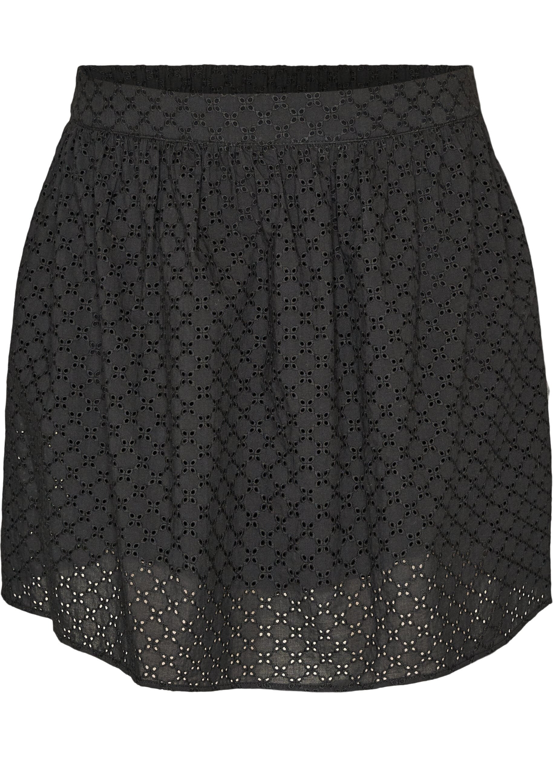 Zizzifashion Short skirt with broderie anglaise and elasticated waist, Black, Packshot image number 0