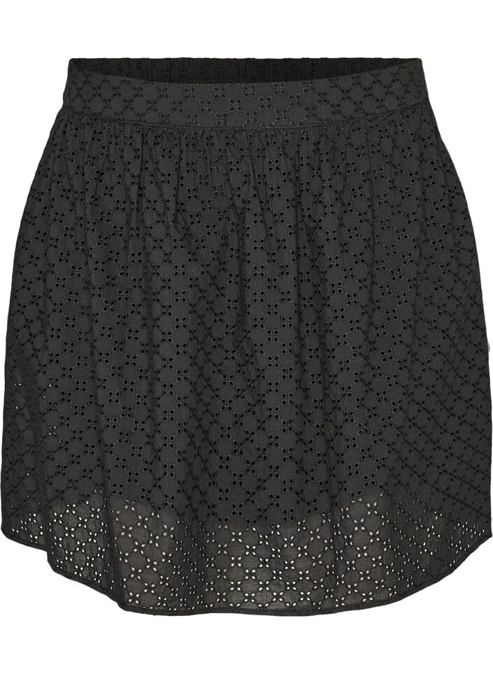Short skirt with broderie anglaise and elasticated waist, Black, Packshot image number 0