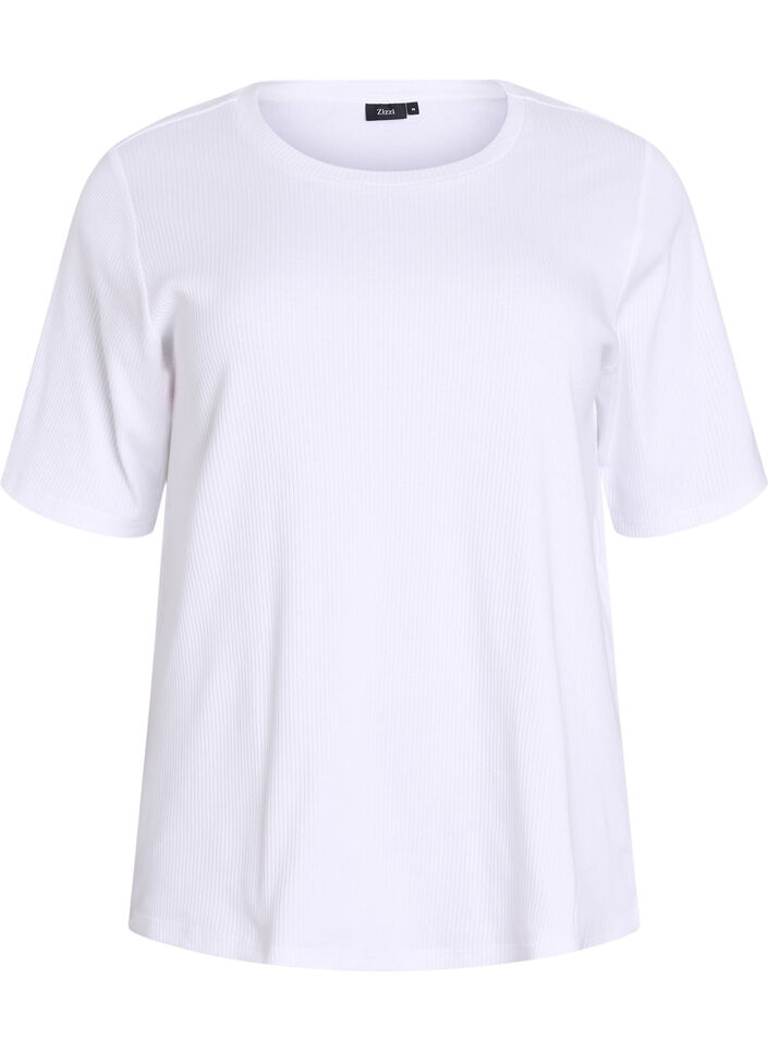 Ribbed jersey blouse with short sleeves, White, Packshot image number 0
