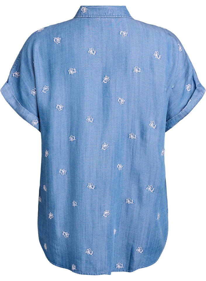 Denim-look lyocell shirt with floral embroidery, Light Blue, Packshot image number 1