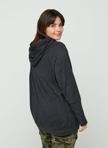 Sweatshirt with a drawstring hem, Black Mel., Model image number 1