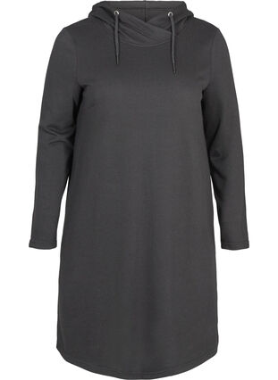 Simple sweat dress with a hood, Black, Packshot image number 0