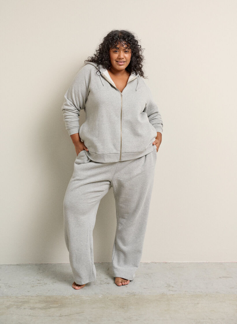 High-waisted sweatpants with brushed inside, Grey, Image image number 0