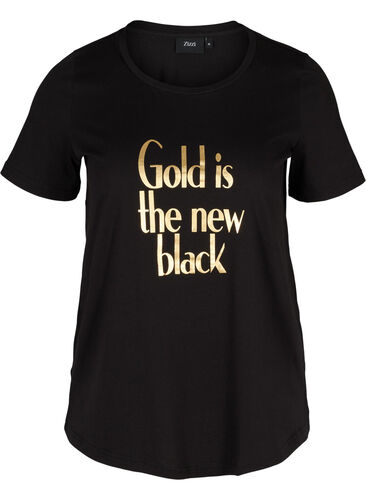 Cotton t-shirt with print on the chest, Black GOLD IS THE, Packshot image number 0