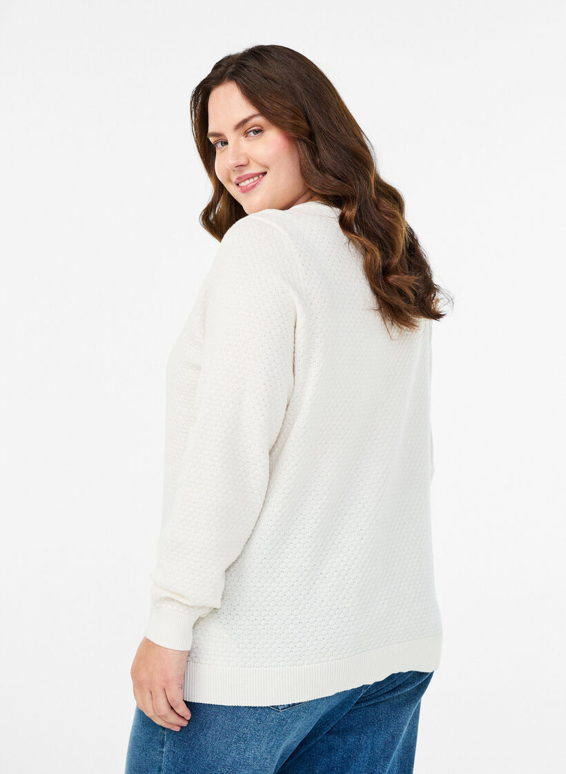 Knit blouse in cotton with textured pattern, Vanilla, Model image number 2