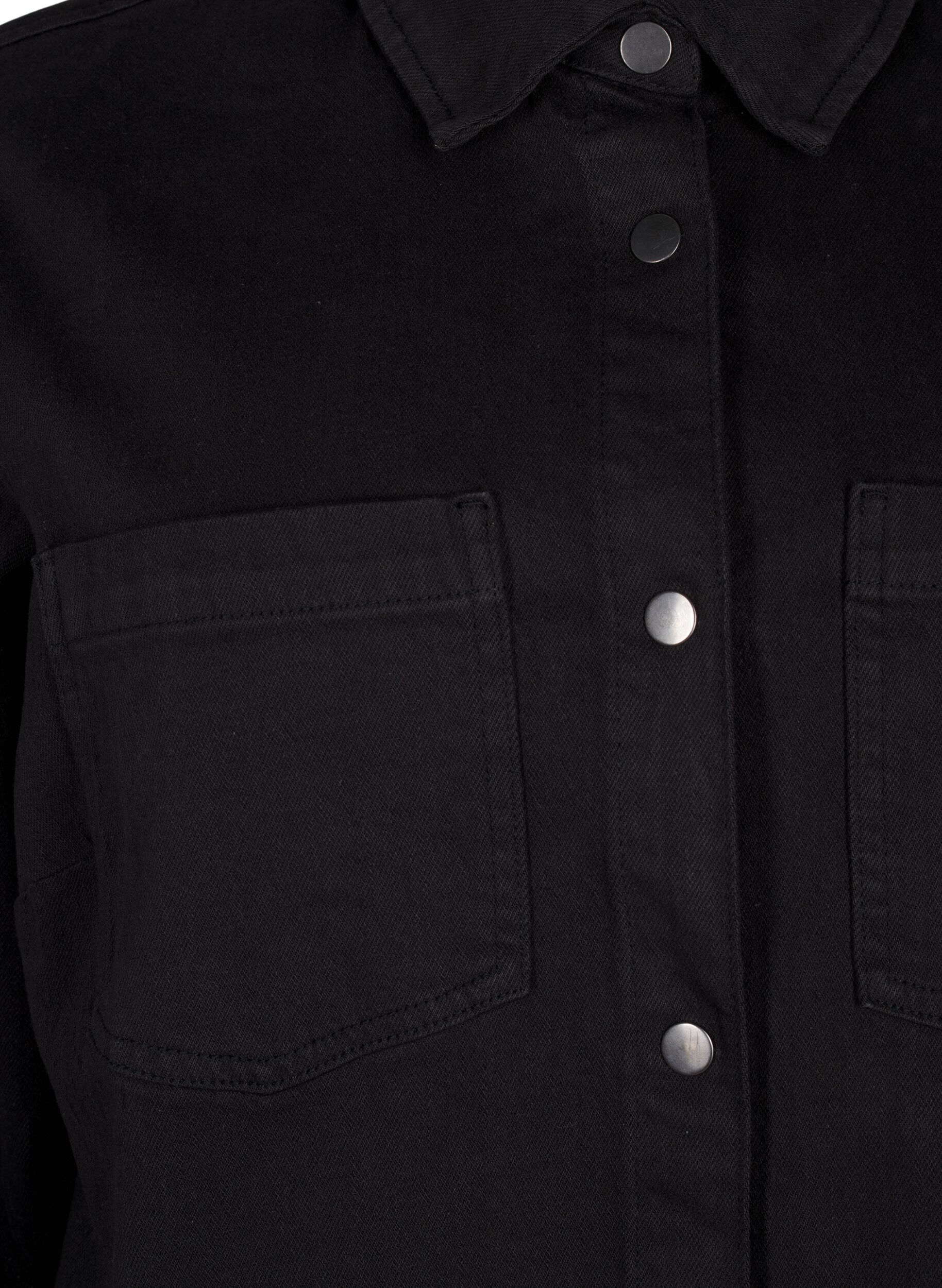 Zizzifashion Denim shirt with buttons and chest pockets, Black, Packshot image number 2