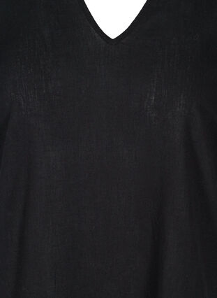Short-sleeved dress in a cotton blend with linen, Black, Packshot image number 2