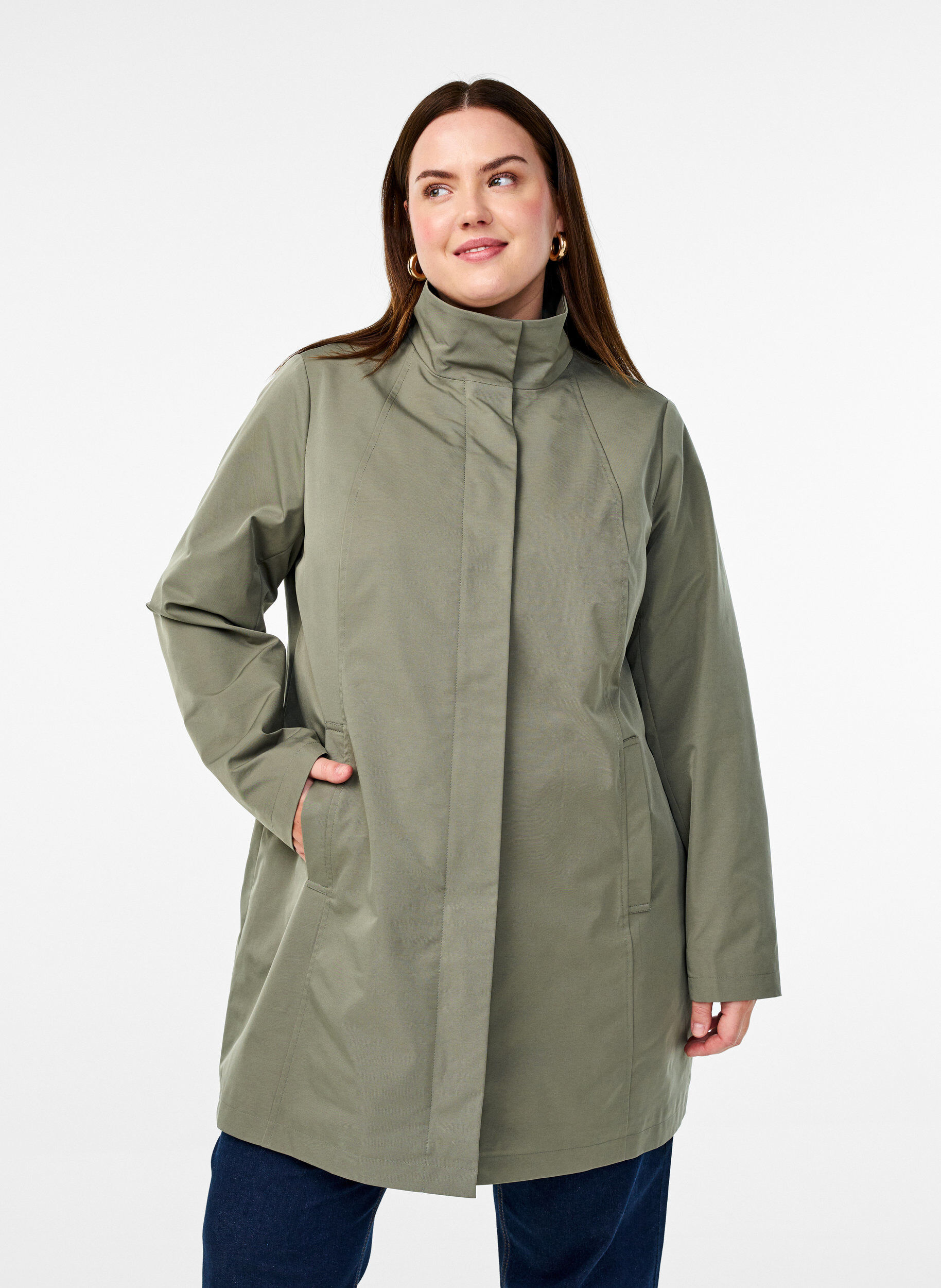 Jacket with pockets and high collar, Green, Model