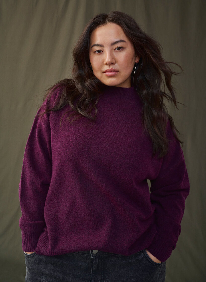 Knitted wool blouse with high neck, Potent Purple Mel., Image image number 0