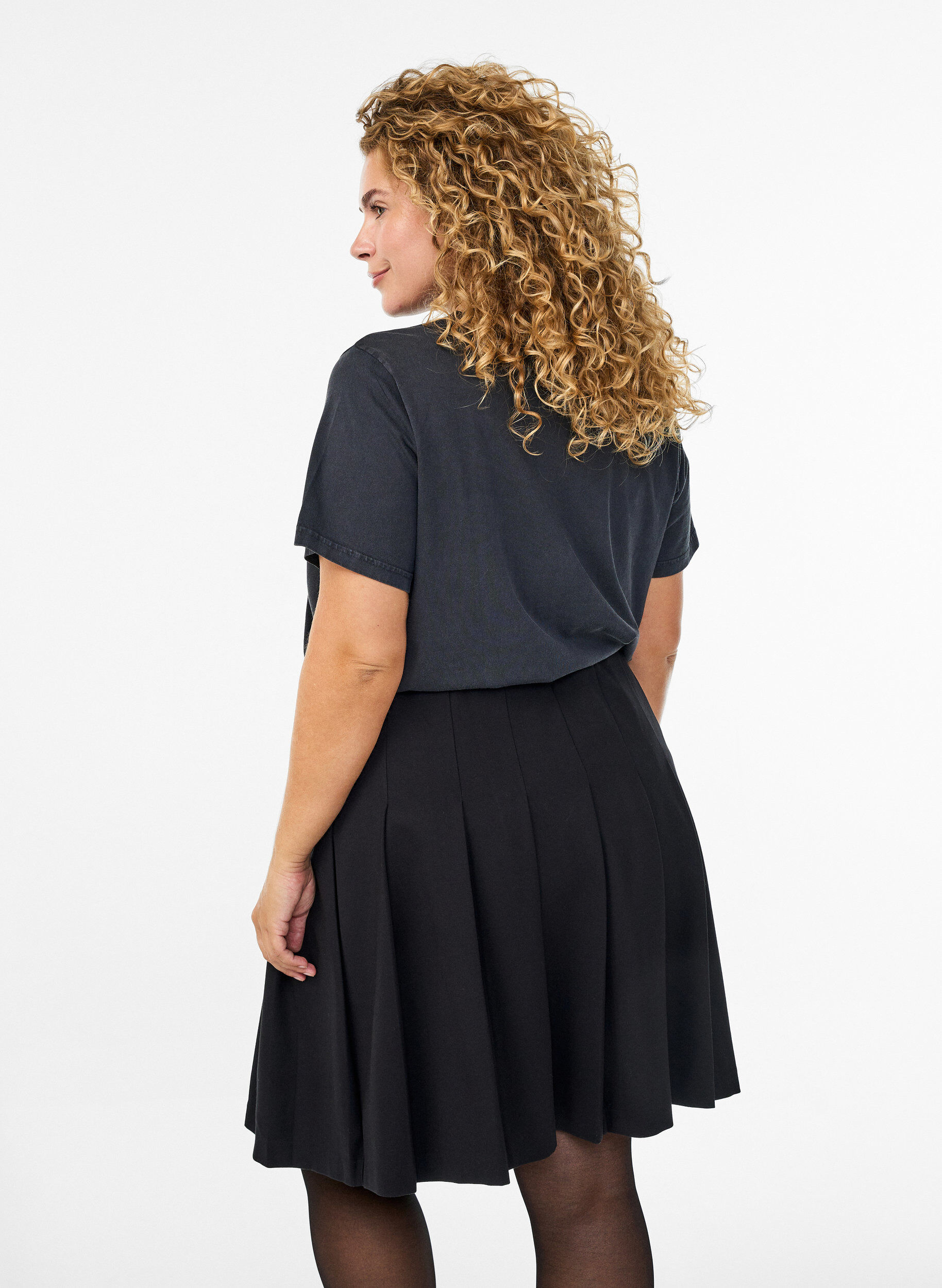 ZizzifashionShort pleated skirt with elasticated waist, Black, Model image number 2