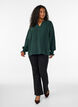 Blouse with smock cuffs and V-neck, Green, Model image number 1