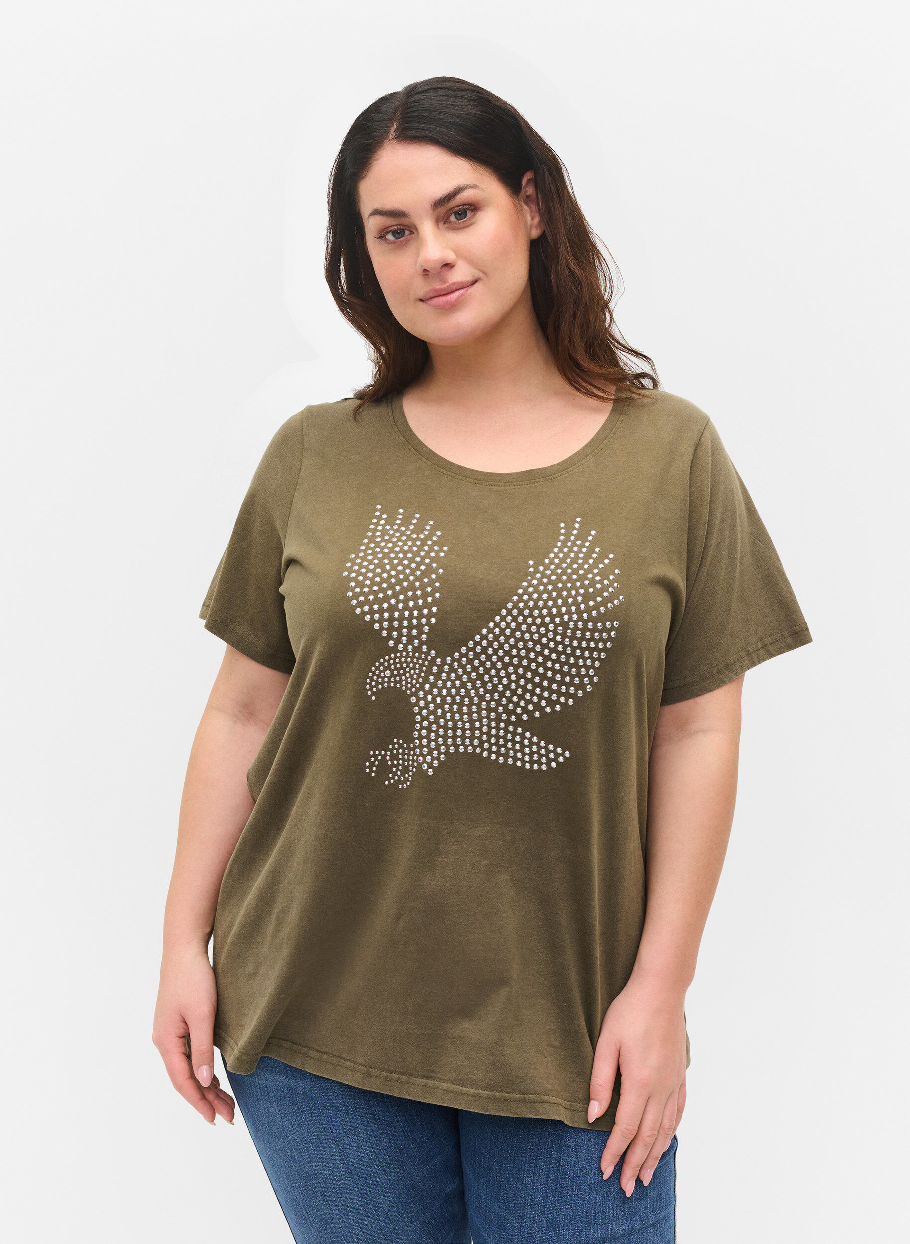 Zizzifashion Cotton t-shirt in acid wash and stones, Ivy Green Wash, Model image number 0