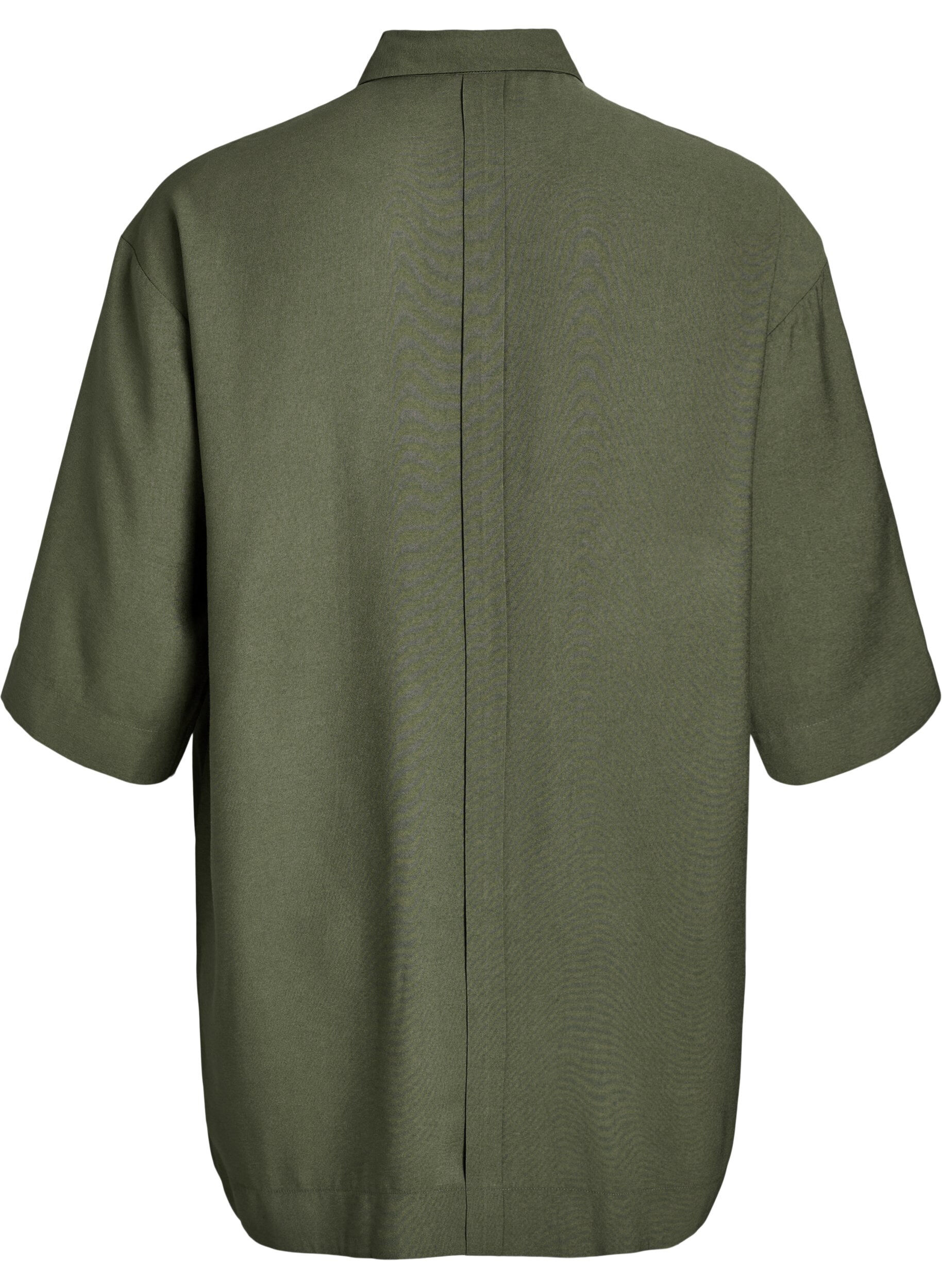 Zizzifashion Tunic in viscose with pockets and collar, Green, Packshot image number 1