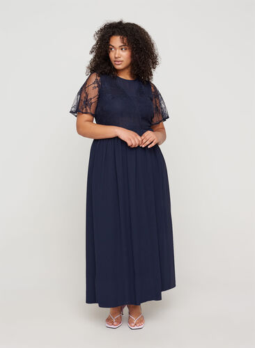 Long short-sleeved dress with lace, Night Sky, Model image number 0