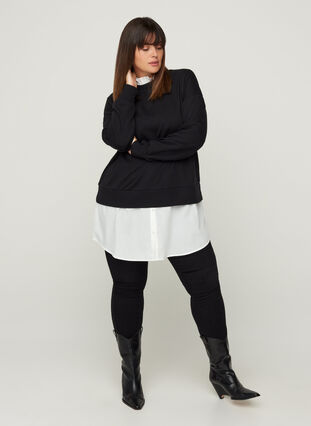Sweatshirt with a sewn-in shirt, Black, Model image number 3
