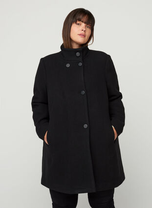 High neck jacket with buttons, Black, Model image number 0