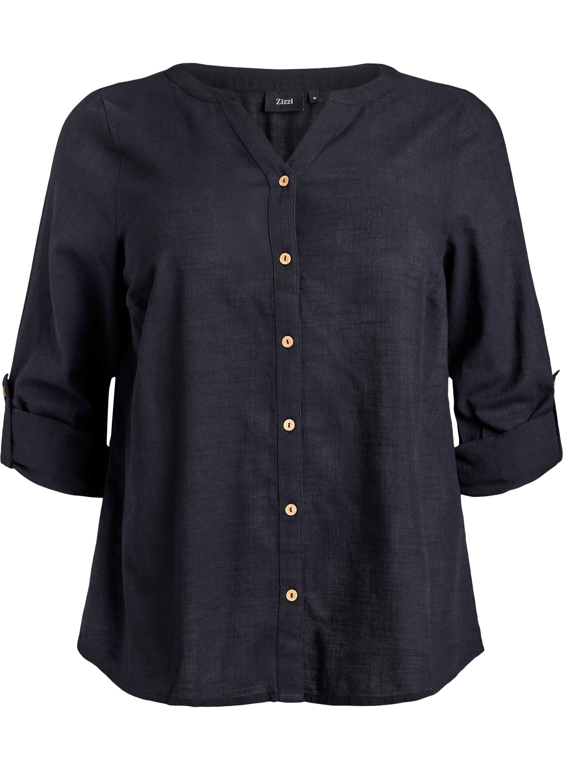 ZizzifashionCotton shirt blouse with V-neck, Black, Packshot image number 0