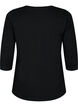 Basic cotton t-shirt with 3/4 sleeves, Black, Packshot image number 1