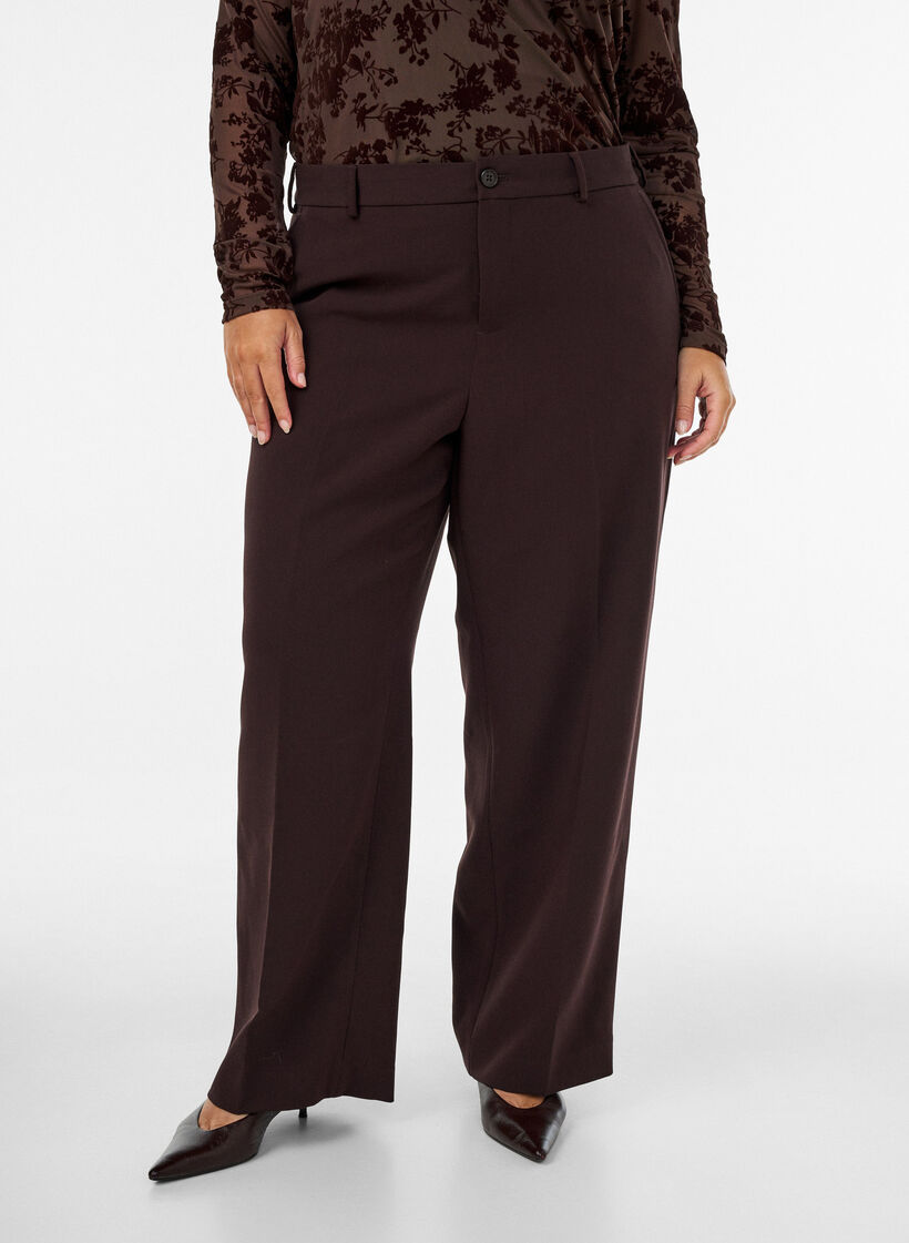 Tailored trousers with wide legs and high waist, Brown, Model image number 2