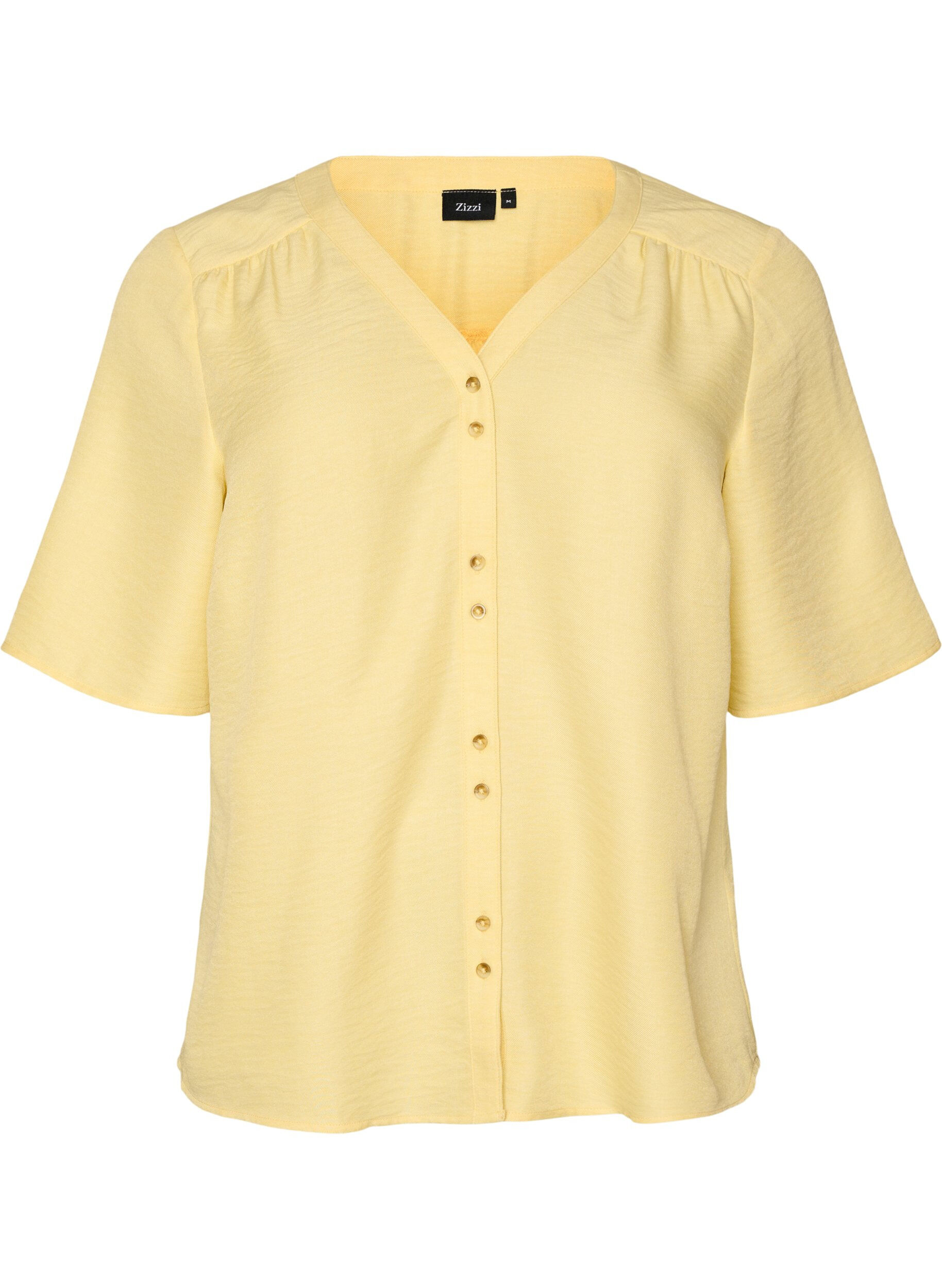 Zizzifashion V-neck shirt blouse with short sleeves, Yellow, Packshot image number 0