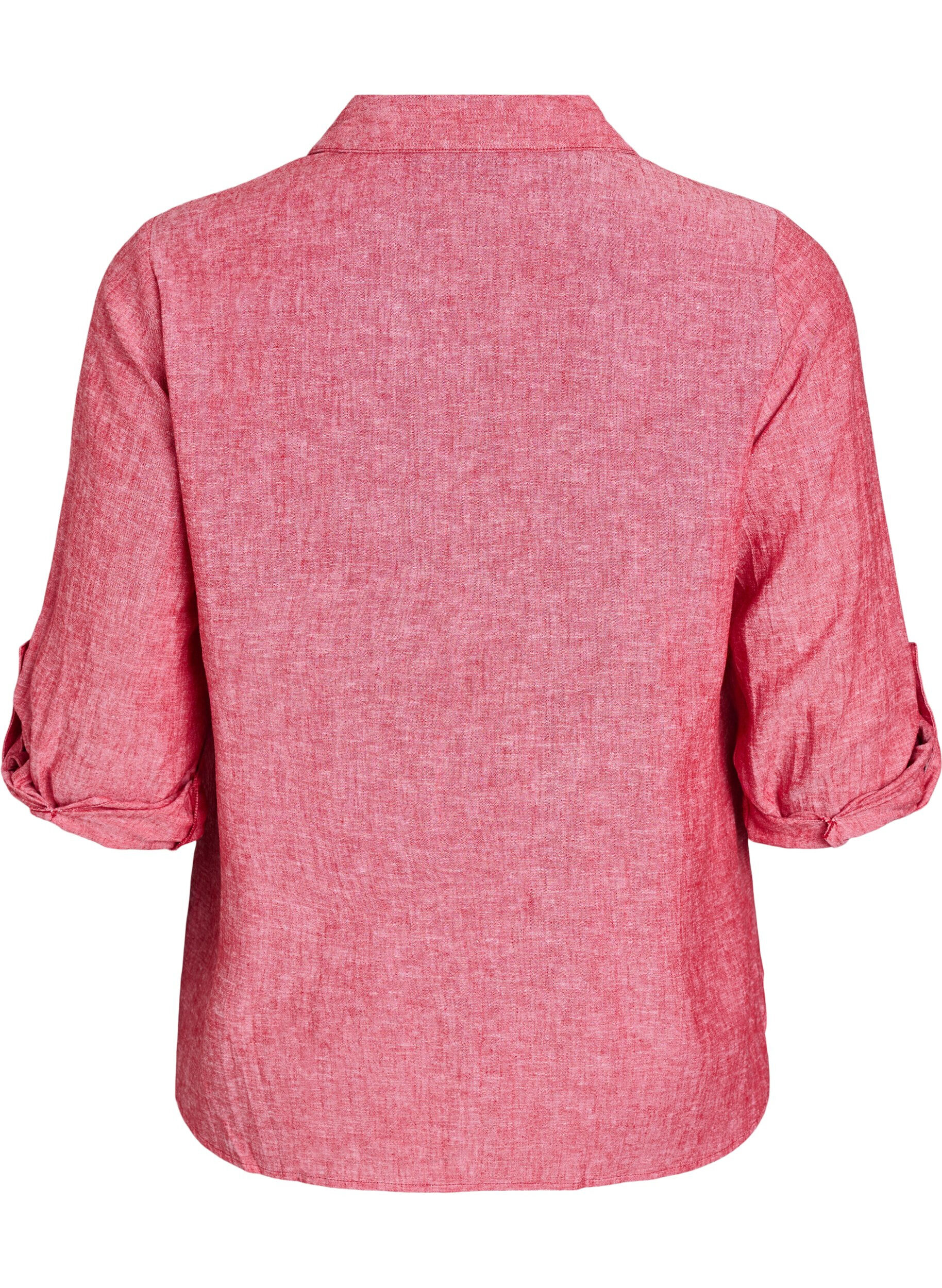 Zizzifashion Shirt in linen and viscose with 3/4 sleeves, Red, Packshot image number 1