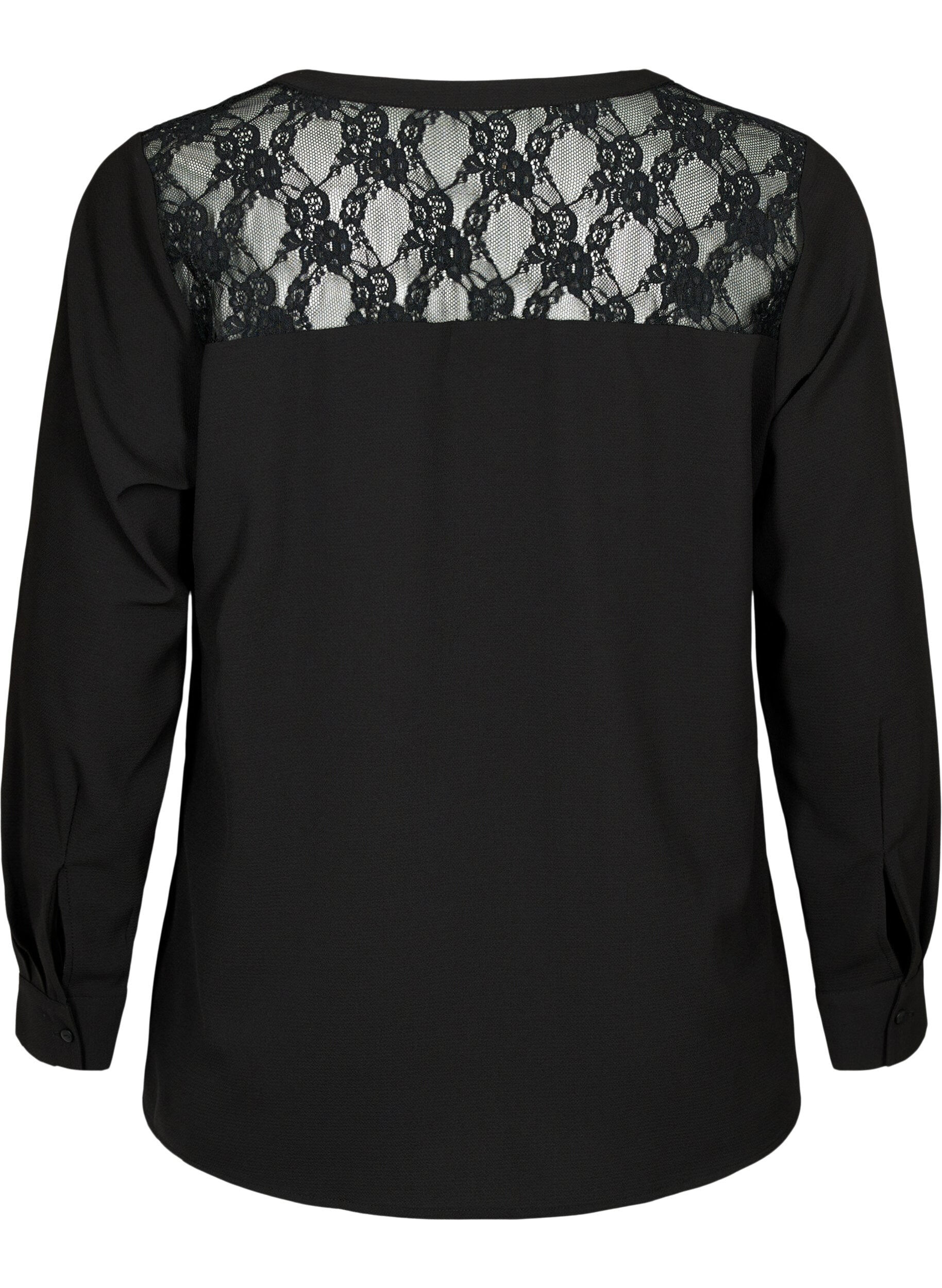 Zizzifashion Long-sleeved blouse with lace detail (GRS), Black, Packshot image number 1