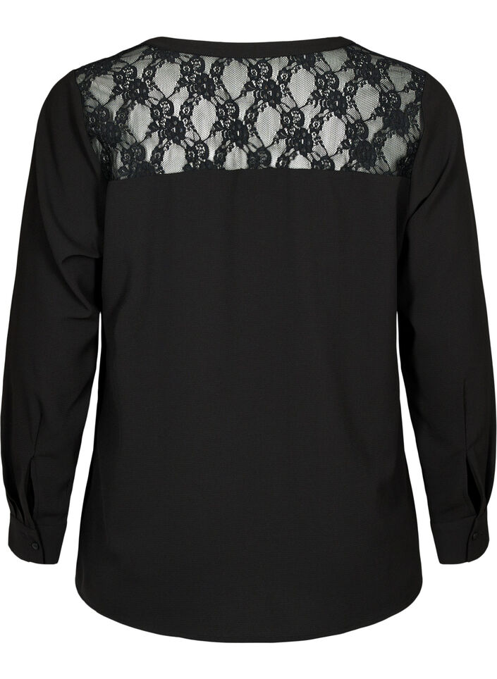 Long-sleeved blouse with lace detail (GRS), Black, Packshot image number 1