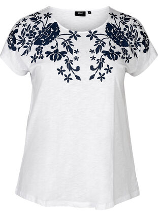 T-shirt with print, Bright White W. mood indigo, Packshot image number 0