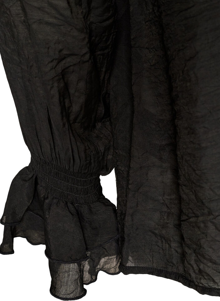 Viscose blouse with ruffles and long sleeves, Black, Packshot image number 3