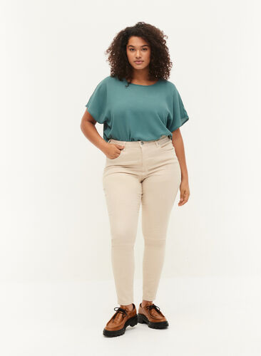 High waisted Amy jeans with super slim fit, Oatmeal, Model image number 0