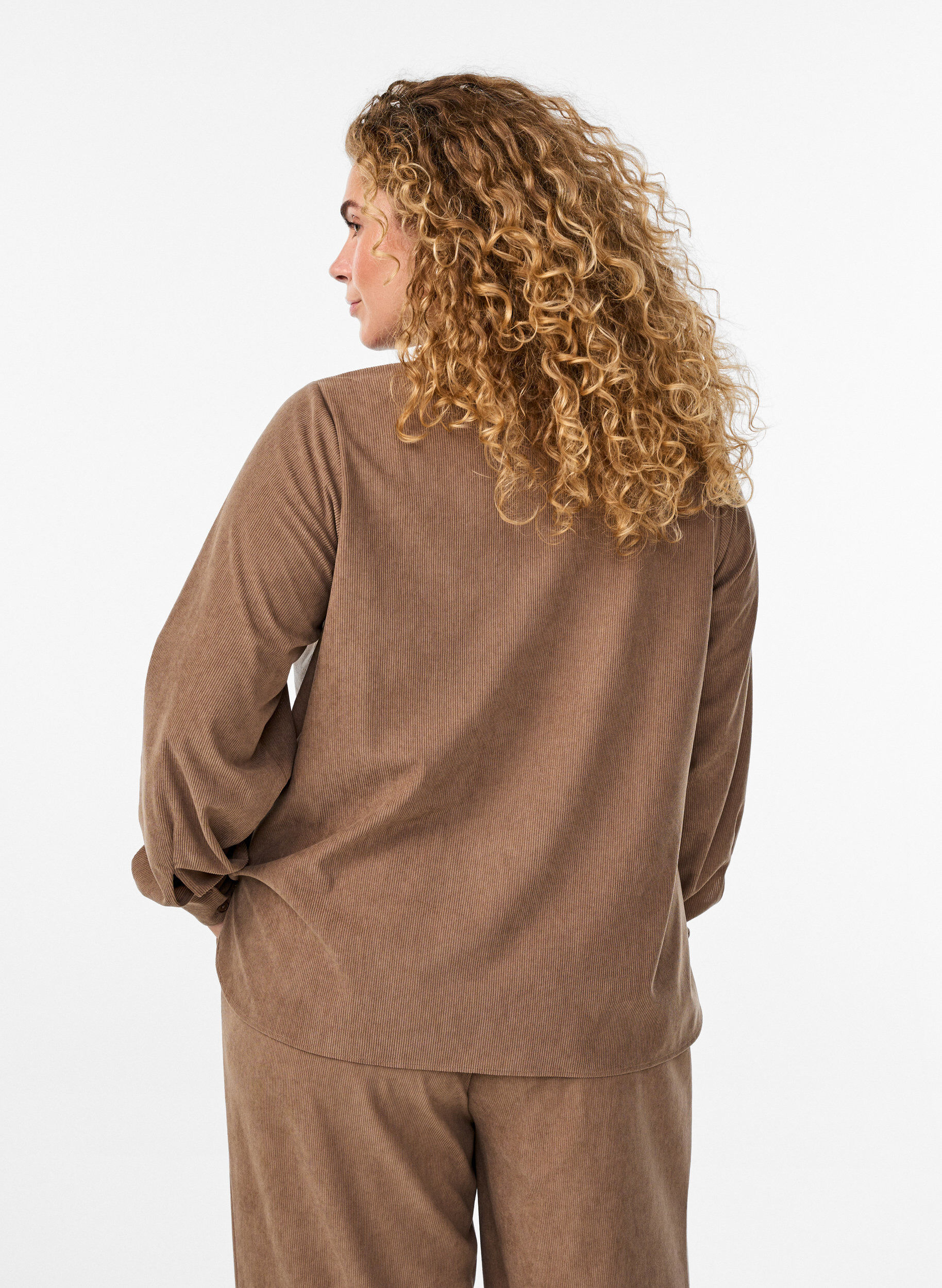 Zizzifashion Long-sleeved shirt blouse in corduroy, Brown, Model image number 2